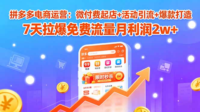拼多多电商运营:微付费起店+活动引流+爆款打造 7天拉爆免费流量月利润2w+-51网创资源