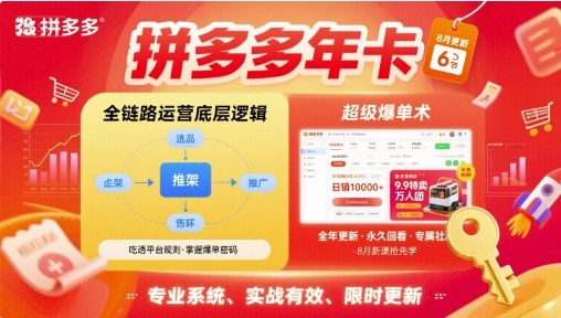 拼多多年卡【8月更新6节】拼多多全链路运营底层逻辑，超级爆单术-51网创资源