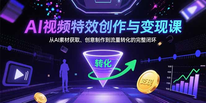 AI视频特效创作与变现课：从AI素材获取、创意制作到流量转化的完整闭环-51网创资源