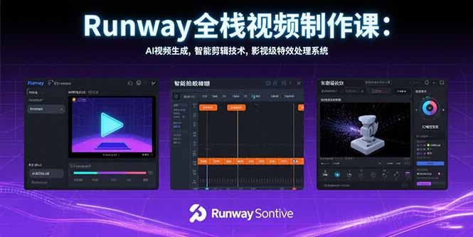 Runway全栈视频制作课：AI视频生成，智能剪辑技术，影视级特效处理系统-51网创资源