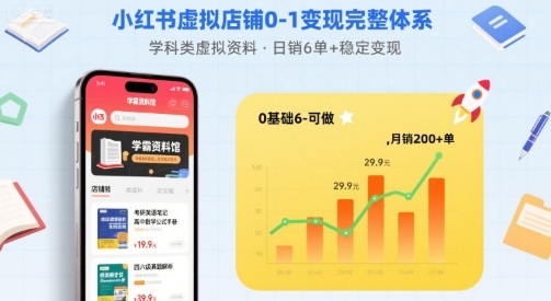 小红书虚拟店铺0-1变现完整体系：卖学科类虚拟资料，一天6张+，很稳定【已完结】-51网创资源