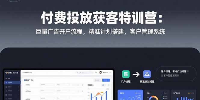 付费投放获客特训营：巨量广告开户流程，精准计划搭建，客户管理系统-51网创资源