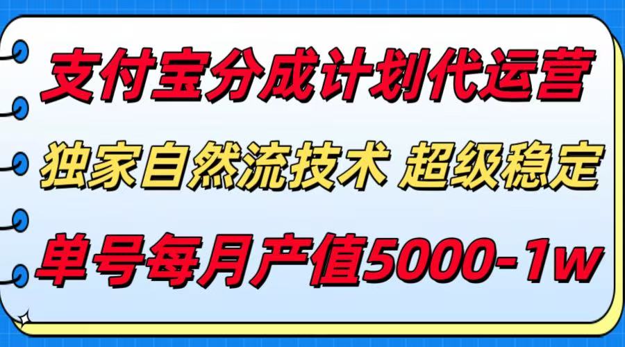 支付宝分成计划代运营，独家自然流技术，收益稳定，单号月产5000＋-51网创资源
