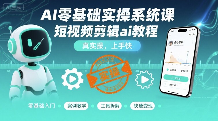 AI零基础实操系统课，短视频剪辑ai教程，真实操，上手快-51网创资源