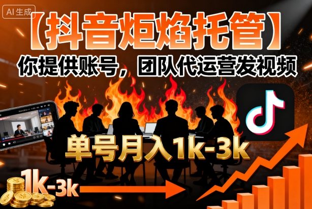 【抖音炬焰托管】你提供账号,团队代运营发视频,单号月入1k+【揭秘】-51网创资源
