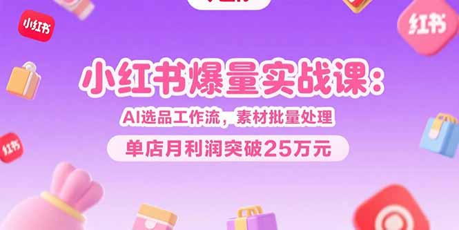 小红书爆量实战课：AI选品工作流，素材批量处理，单店月利润突破25万元-51网创资源