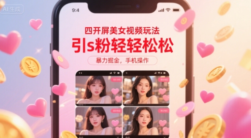 四开屏美女视频玩法，引s粉轻轻松松，暴力掘金，手机操作【揭秘】-51网创资源