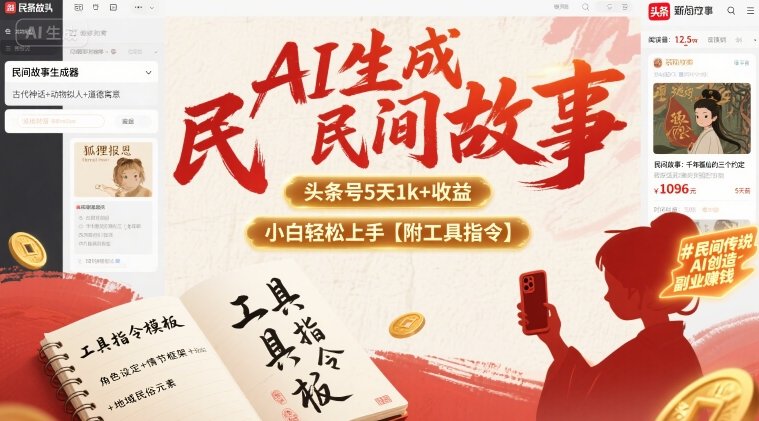 AI生成民间故事，头条号5天1k+，小白轻松上手【附工具指令】-51网创资源