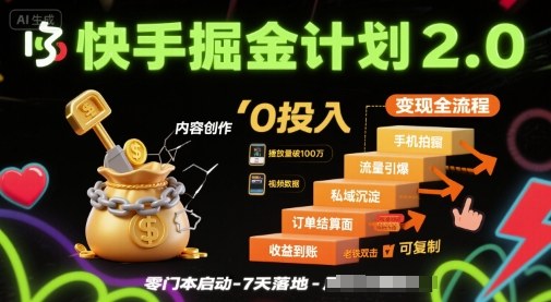 快手掘金计划2.0,快手电商变现全流程,简单可复制,0投入-51网创资源