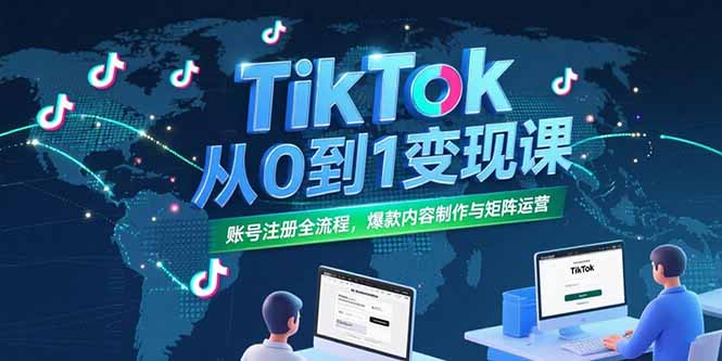TikTok从0到1变现课,账号注册全流程,爆款内容制作与矩阵运营-51网创资源