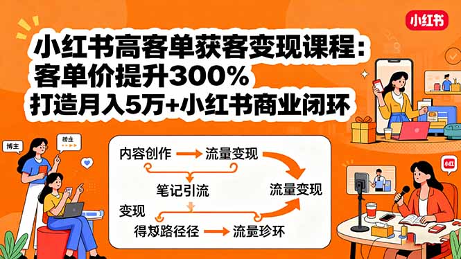 小红书高客单获客变现课程：客单价提升300%，打造月入10万+小红书商业闭环-51网创资源