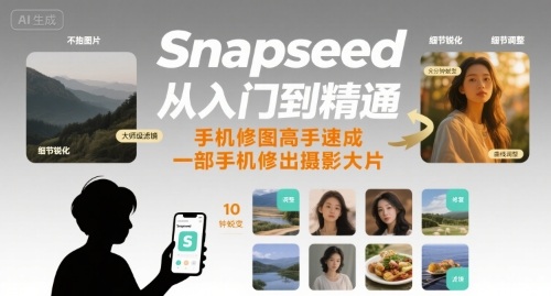 Snapseed从入门到精通，手机修图高手速成，一部手机就能修出摄影大片-51网创资源