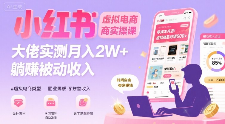 小红书虚拟电商，大佬实测月入2W+，实现被动收入-51网创资源
