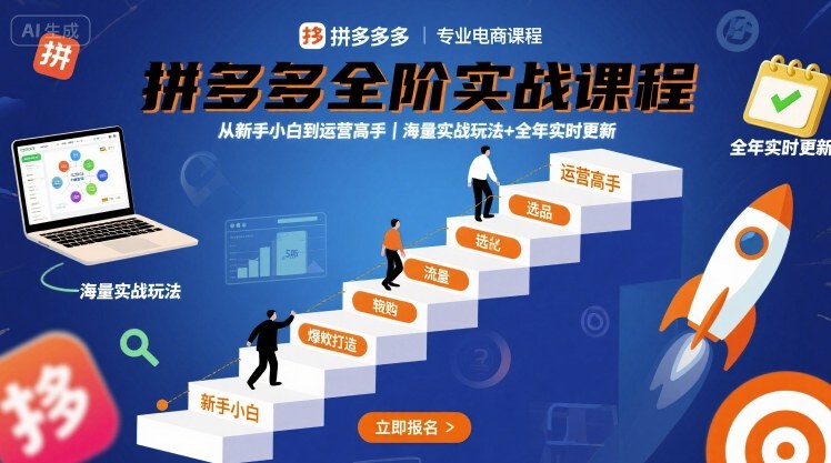 拼多多全阶实战课程，从新手小白到运营高手，海量实战玩法+全年实时更新【2025年9月更新】-51网创资源