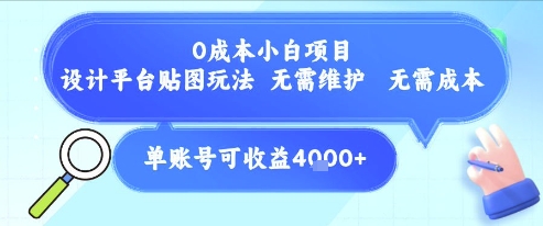 0成本小白项目，设计平台贴图玩法，无需维护，无需成本，单账号单月可产生收益4k+-51网创资源
