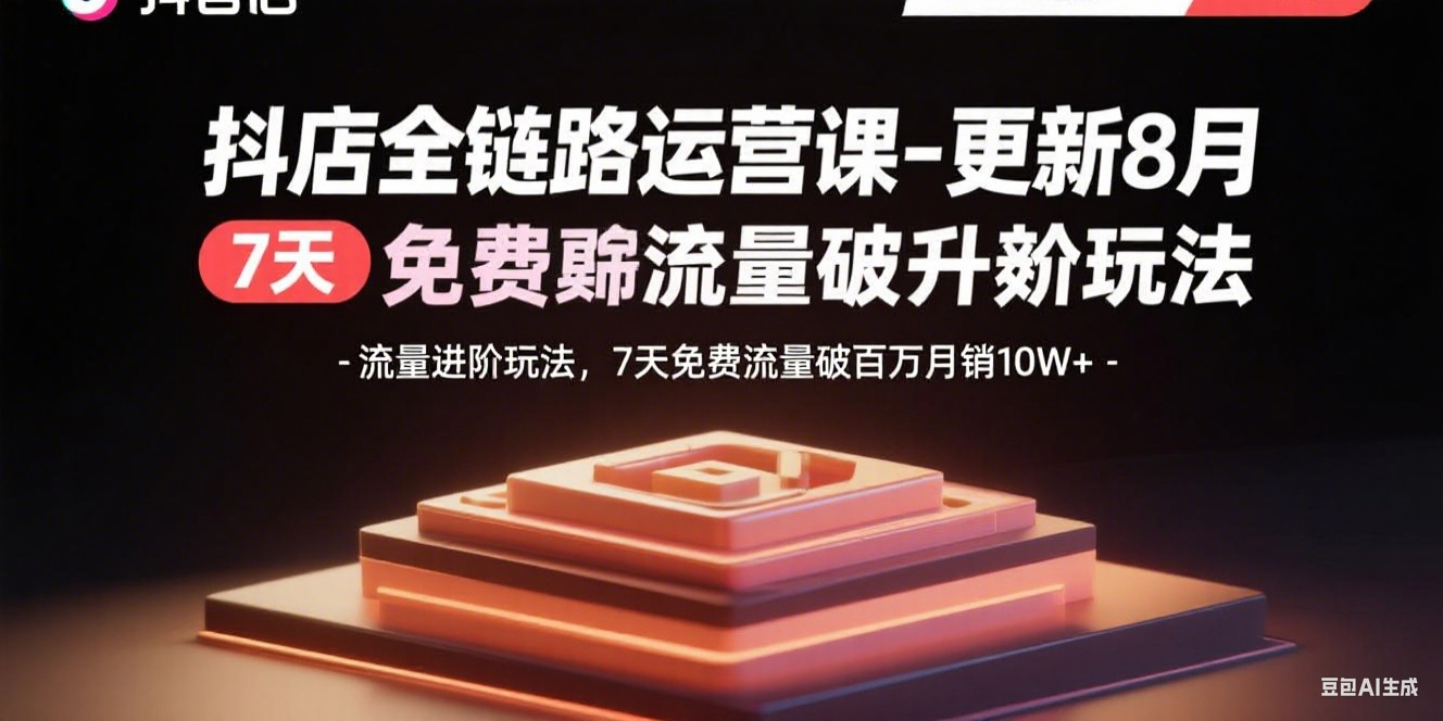 抖店全链路运营课-更新8月:流量进阶玩法,7天免费流量破百万月销10W+-51网创资源