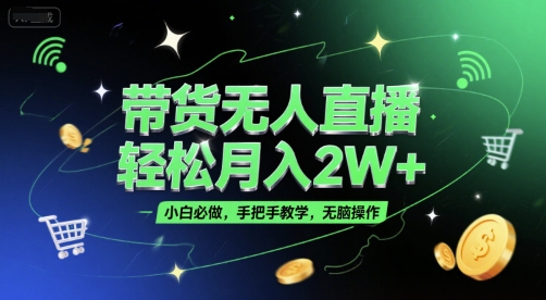 带货无人直播，轻松月入2W+，小白必做，手把手教学，无脑操作(附学习资料)-51网创资源