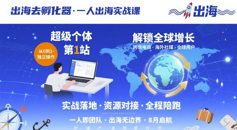 出海去孵化器,一人出海实战课,超级个体第1站,解锁全球增长-51网创资源