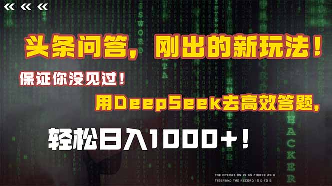 头条问答，刚出的新玩法！保证你没见过！结合Deepseek高效答题，日入1000+-51网创资源