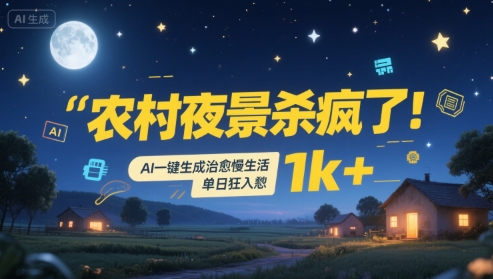 农村夜景杀疯了！AI一键生成治愈系慢生活，单日狂入1k+-51网创资源