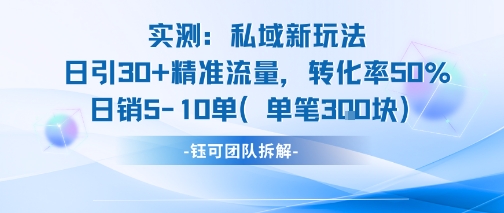 实测私域新玩法日引30加精准流量转化率50%日销5-10单每笔3张-51网创资源