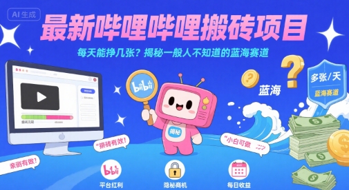 最新哔哩哔哩上B站搬砖项目,每天能挣几张?揭秘一般人不知道的蓝海赛道-51网创资源