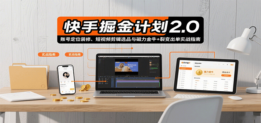 快手掘金计划2.0，账号定位装修、短视频剪辑选品与磁力金牛+裂变出单实战指南-51网创资源