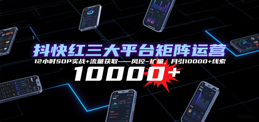 抖快红三大平台矩阵运营，12小时SOP实战+流量获取-风控-扩量，月引10000+线索-51网创资源