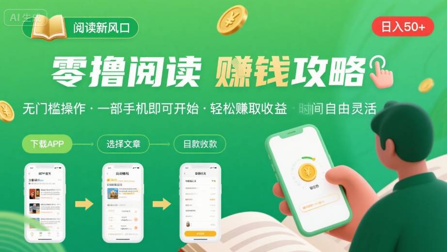 零撸阅读新风口，无门槛轻松挣，一部手机，日入 50-3张【揭秘】-51网创资源
