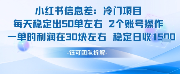 小红书信息差冷门项目一单利润30块每天稳定1.5k左右2个账号操作-51网创资源