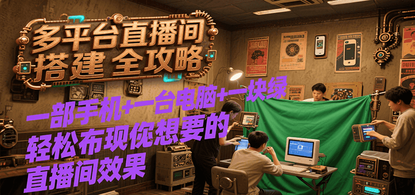 多平台直播间搭建全攻略，一部手机+一台电脑+一块绿布轻松实现你想要的直播间效果-51网创资源