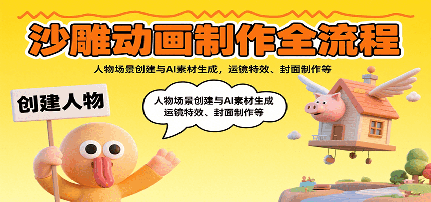 沙雕动画制作全流程:人物场景创建与AI素材生成,运镜特效、封面制作等-51网创资源