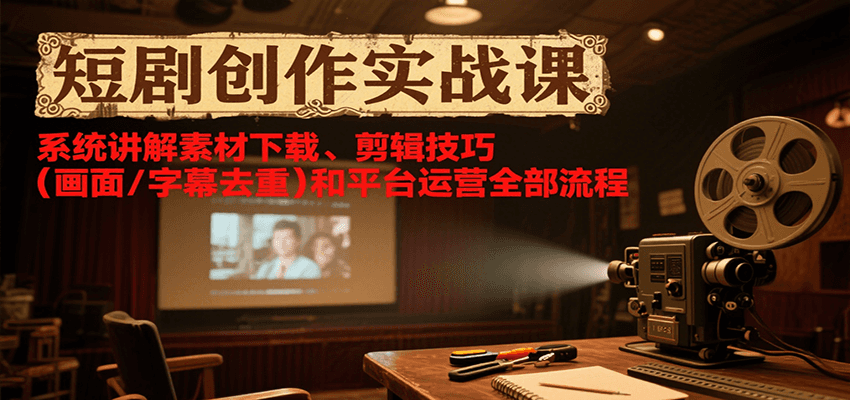 短剧创作实战课，系统讲解素材下载、剪辑技巧(画面/字幕去重)和平台运营全部流程-51网创资源