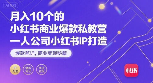 月入10个的小红书商业爆款私教营，一人公司小红书IP打造，爆款笔记，商业变现秘籍-51网创资源