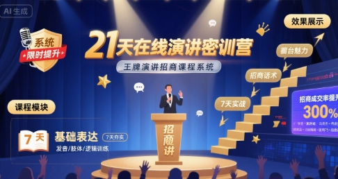 21天在线演讲密训营，王牌演讲招商课程系统-51网创资源