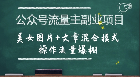 公众号流量主副业项目，美女图片+文章混合模式操作流量爆棚-51网创资源