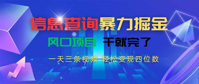 信息查询暴力掘金，一天三条视频 轻松变现四位数，风口项目干就完了-51网创资源