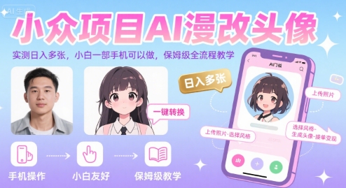 小众项目AI漫改头像，实测日入多张，小白一部手机可以做，保姆级全流程教学-51网创资源