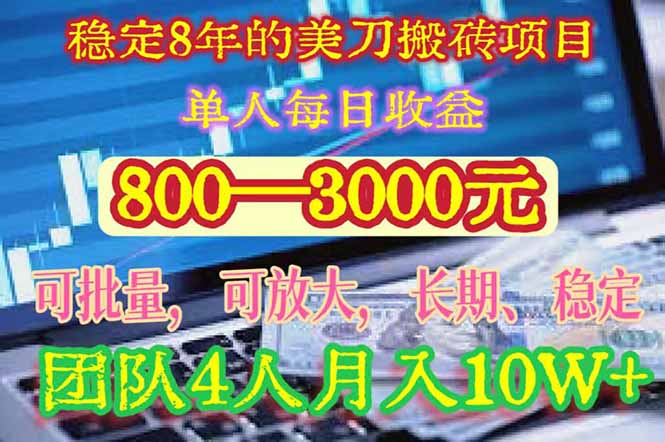 稳定8年的美刀搬砖项目，单人每日收益800—3000.团队4人月入10W+.可线下-51网创资源
