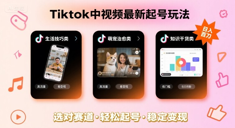 Tiktok中视频最新起号玩法，想要日入百刀，做好这几个赛道就可以了-51网创资源