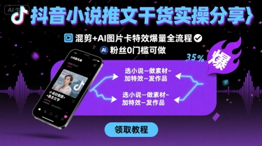 抖音小说推文干货实操分享，混剪+AI图片卡特效爆量全流程，0粉丝0门槛可做-51网创资源