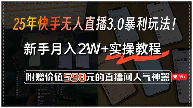 25年快手无人直播3.0暴利玩法！，新手月入2W+实操教程，附赠价值598元…-51网创资源
