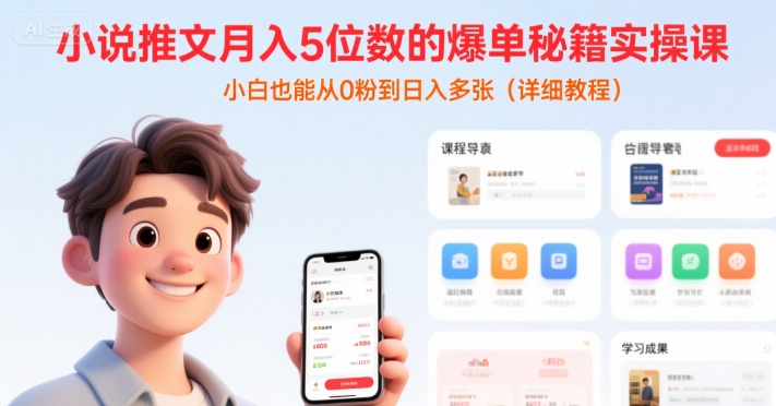 小说推文月入5位数的爆单秘籍实操课，，小白也能从0粉到日入多张(详细教程)-51网创资源