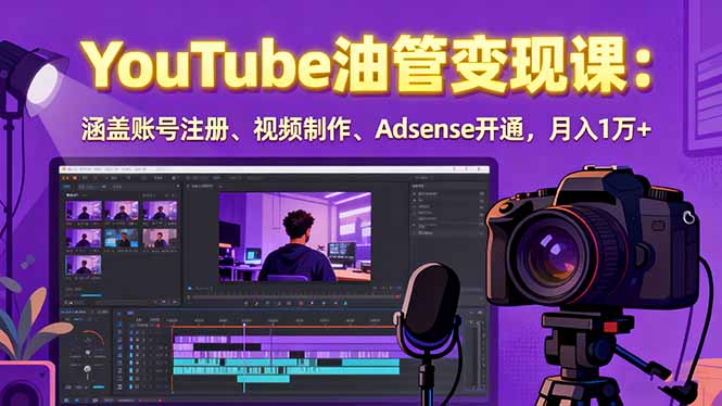 2025YouTube油管变现课：涵盖账号注册、视频制作、Adsense开通，月入1万+-51网创资源