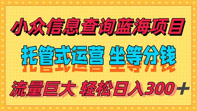 稳定日入300＋，小众信息查询蓝海项目，全程懒人式托管，解放你的时间-51网创资源