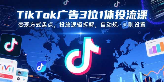 TikTok广告3位1体投流课，变现方式盘点，投放逻辑拆解，自动规则设置-51网创资源