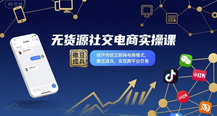 无货源社交电商实操课，绕开传统互联网电商模式，撒豆成兵，实现跨平台交易-51网创资源
