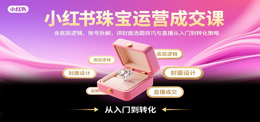 小红书珠宝运营成交课：含底层逻辑、账号拆解，讲封面选题技巧与直播从入门到转化策略-51网创资源
