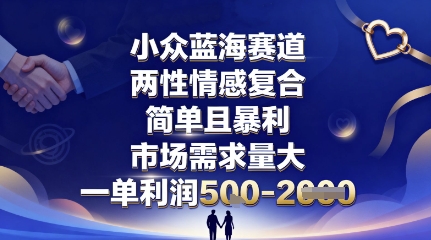 小众蓝海赛道，两性情感复合，简单且暴利，市场需求量大，一单利润5张，未来几年可持续深耕的项目-51网创资源