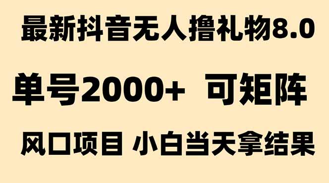 抖音无人撸礼物8.0玩法 全新风口 见效果快 全无人 单号当天产出2000+-51网创资源